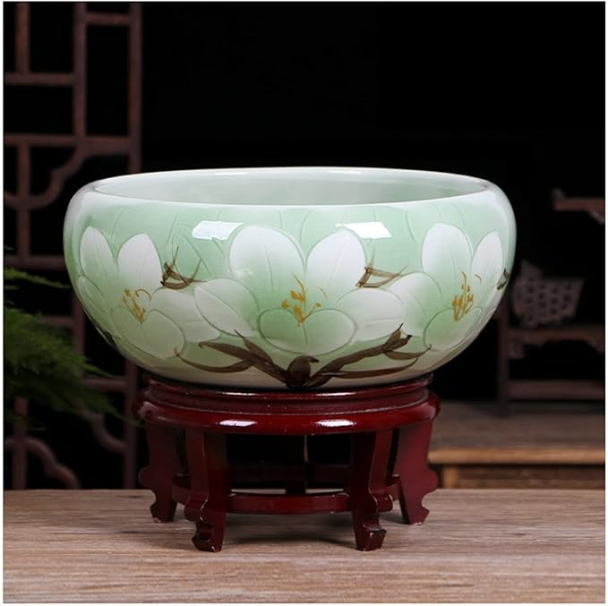 Fish Tabk Ceramic Goldfish Bowl Fish Tank Living Room Home Desktop Fish Culture Cylinder Feng Shui Lucky Fish Bowl Cool Fish Tank(A,50CM)