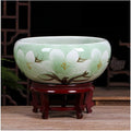 Fish Tabk Ceramic Goldfish Bowl Fish Tank Living Room Home Desktop Fish Culture Cylinder Feng Shui Lucky Fish Bowl Cool Fish Tank(A,41CM)