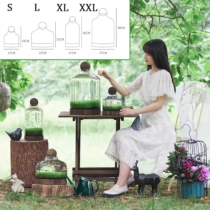 Glass Aquarium, Miniature Landscape Terrarium Glass Fish Tank with Wooden Base, Modern Betta Fish Tank, Small Aquarium for Home and Office Decoration,L