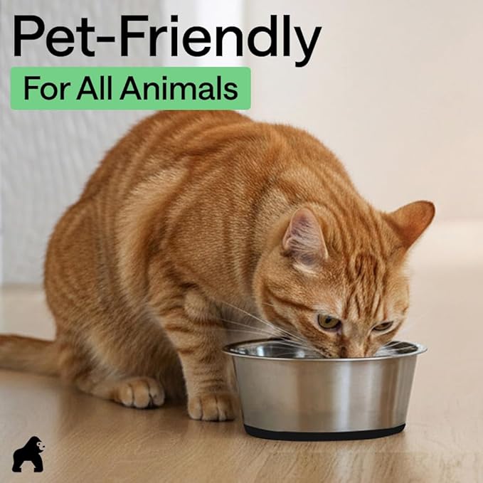 GORILLA GRIP Dog Bowls, Heavy Duty 304 Stainless Steel, Holds 8 Cups Each (64 fl oz) Food and Water Bowl for Feeding Dogs and Cats, Dishwasher Safe, Rust Resistant, BPA Free Rubber Base Set of 2 Black