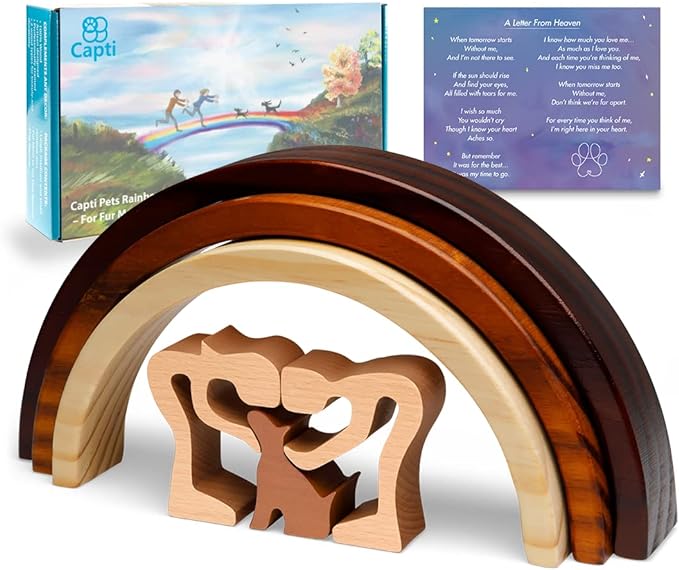 Capti Rainbow Bridge Dog Memorial Gifts, Pet Memorial - I'll Meet You at The Rainbow Bridge - Pet Loss Gifts, Bereavement, Sympathy Keepsake Dog Mom, Dog Dad for Loss of Pet (Dog and Family)