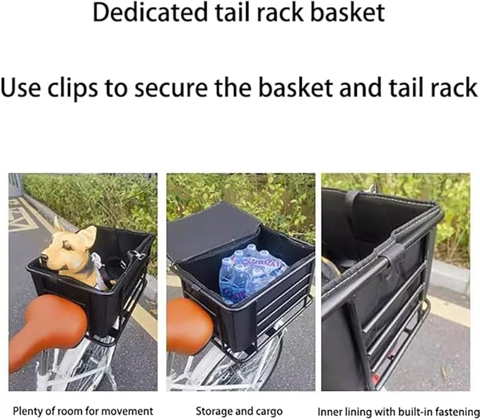 Bike Dog Carrier Rear Mount – Steel Pet Bicycle Basket with Padded Liner, Safety Tether & Strap Kit – Universal Rear Rack Dog Seat for Small Dogs/Cats
