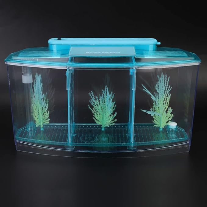 AYNEFY Mini Fish Breeding Box,Aquarium Fish LED Acrylic Three Divisions Small Fishes Isolation Incubator Breeding Hatchery for Guppy Shrimp Fishes (Blue)