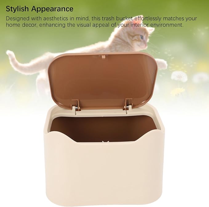 Cat Litter Trash Can, Multifunctional Cat Waste Garbage Bib Enclosed Cat Litter Box Kitten Litter Pan Toilet with Press Type Lid for Home Apartments 7.1x4.9x5.1in