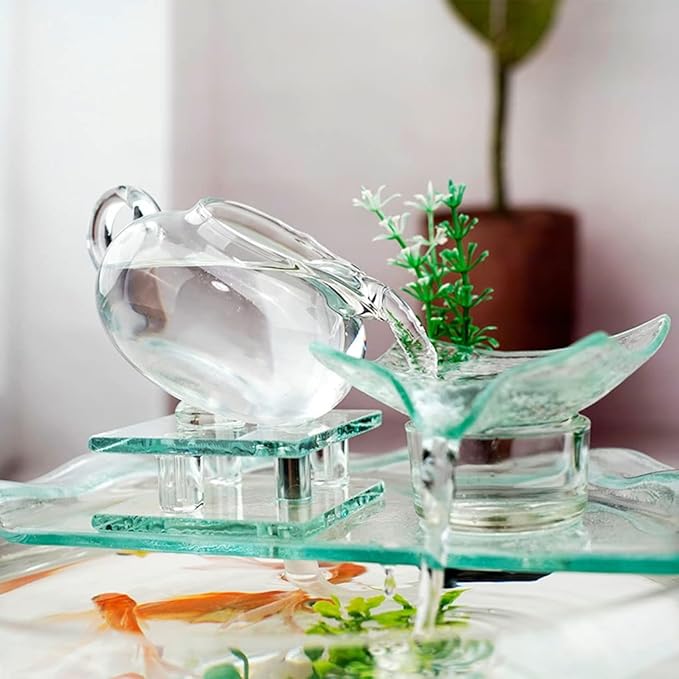 Aquarium Goldfish Bowl Fish Tank Goldfish Flowing Water Ornament Glass Mini Desktop Home Living Room Aquarium Starter Kits Fish Tank Decorations (Color : A)
