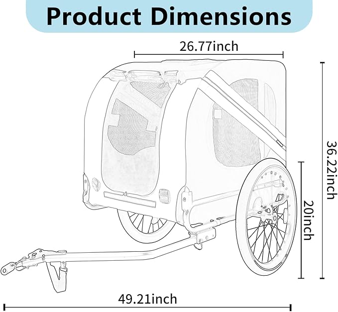 Large Dog Bike Trailer with 18.9" Wheels - 120LB Capacity Dog Trailer for Bike, Foldable Pet Bike Trailer for All-Terrain Cycling, Jogging & Camping