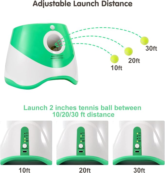 Automatic Dog Ball Launcher – Interactive Dog Toy for Small & Medium Dogs | Include 6 Balls, USB Charging Cable & Adjustable Distance |Hands-Free Fetch Machine for Indoor & Outdoor Play(Green)