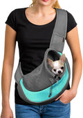 YUDODO Pet Sling Carrier for 5-9 lbs Small Dogs & Cats – Hands-Free Puppy Carrier with Safety Hook, Large Zipper Pocket, Soft Breathable Mesh, Adjustable Strap & Reflective Strip (Cyan 1.0 M)