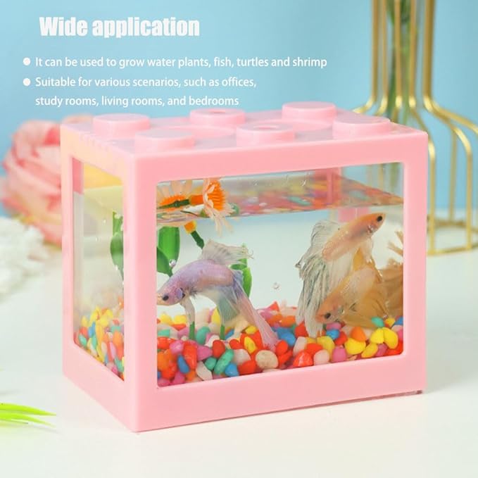 Small Betta Fish Tank,Mini Fish Tank Aquarium Tank Kit,Desktop Stackable Cube Tank for Sea Monkey Shrimp Moss Balls Insects (Building Block Fish Tank 4 PCS)