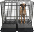 54 Inch Heavy Duty Dog Crate Cage with Wheels, Indestructible and Escape Proof Steel Kennel Indoor for High Anxiety Dogs with Sturdy Locks, Double Door and Tray, Extra Large XL XXL