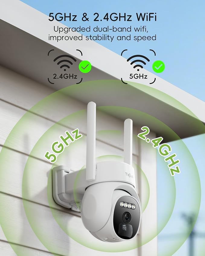 2.4G/5G Security Cameras Wireless Outdoor, 2K Solar Camera for Home Security, Battery Powered, 360° PTZ/Color Night Vision/2Way Talk/Compatible with Alexa/IP66 Waterproof
