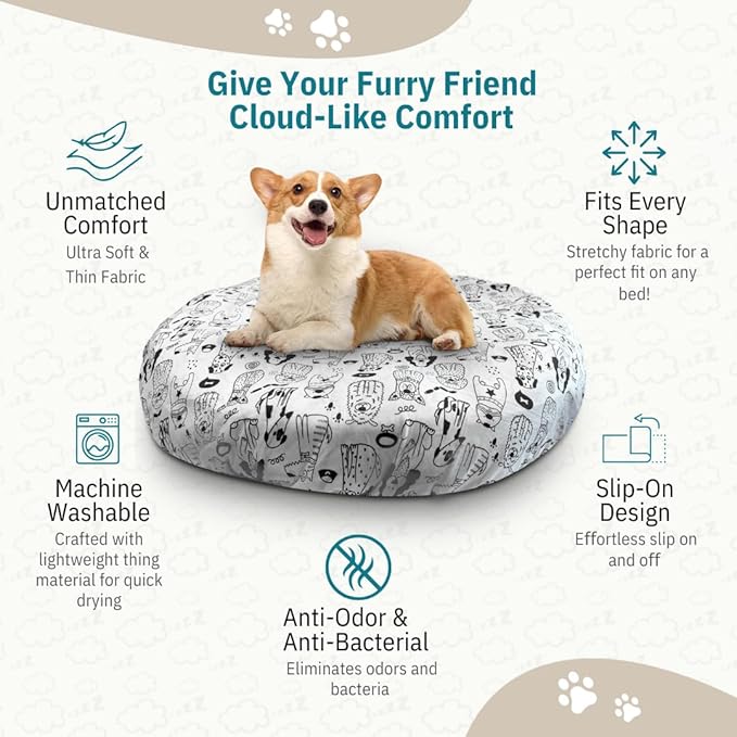 Round Dog Bed Covers Replacement Washable, Dog Bed Washable Cover, for All Shapes (Small (Up to 27″), Doodle Dogs)