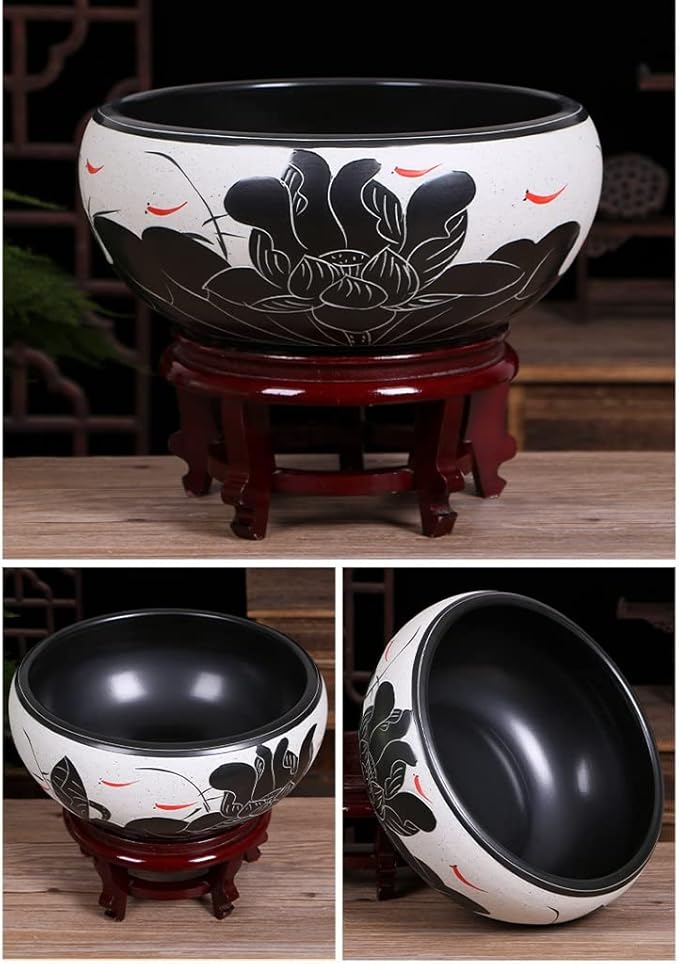 Fish Tank Aquarium Fish Tankchinese Style Ceramic Goldfish Bowl Home Living Room Office Desktop Fish Culture Bowl Aquarium Starter Kits Fish Tank Decor(B,50CM)