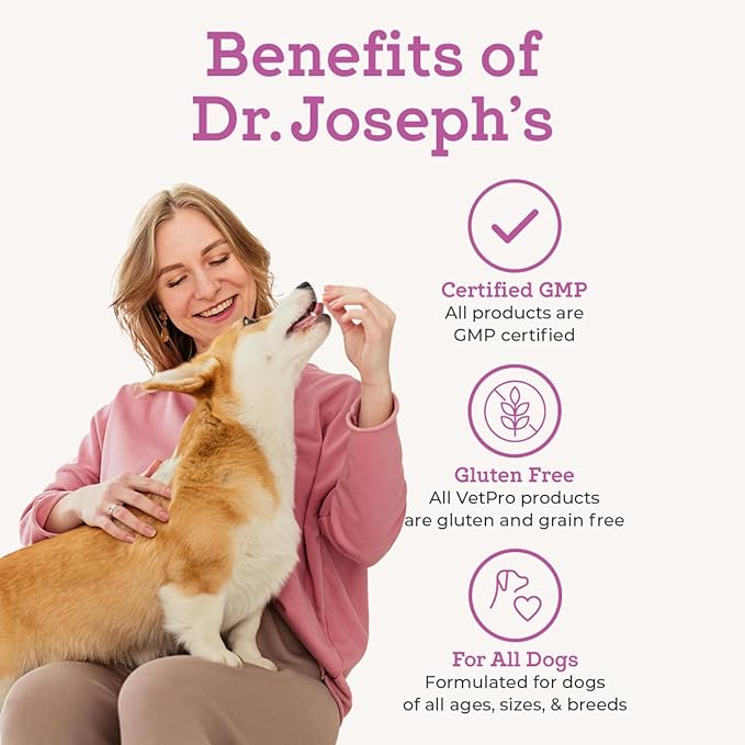 Dr. Joseph's VetPro Complete Dog Hip & Joint Supplement for Arthritis Pain Relief – High-Strength Glucosamine & Chondroitin Chews for Senior Dogs – Vet Formulated, Peanut Butter Flavor, 120 Ct