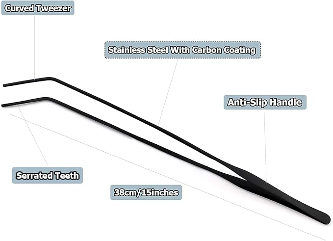 G.S Aquarium Tweezers Long Reptiles Feeding Tongs for Aquatic Plants Spider Snakes Lizards (15" Curved)
