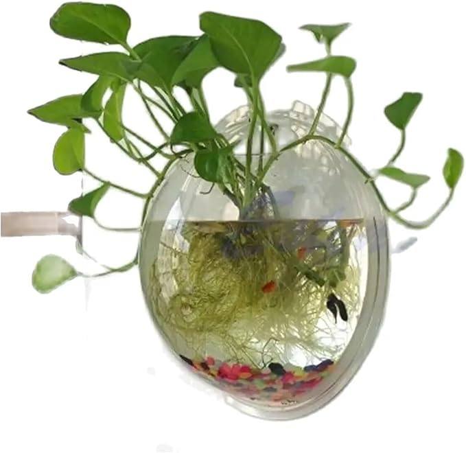 Wall-Mounted Acrylic Fish Bowl - Transparent Hanging Fish Tank & Planter for Home and Office Decor(Mirror)