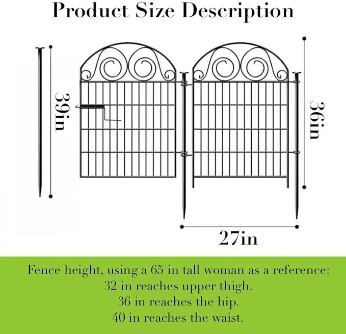 Tall Garden Fence Animal Barrier with Gate, 36 in(H) 14 Panels Garden Fences and Borders for Dogs, Dog Fence Outdoor for Yard, Total Length 30.6 Ft Metal Temporary Fencing│Patented