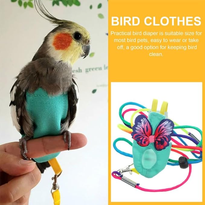 POPETPOP Bird Diaper Harness and Leash Parrot Flying Clothes Suit Reusable Breathable Cloth for Small Parakeets Cockatiels and Lovebirds Flight Protection