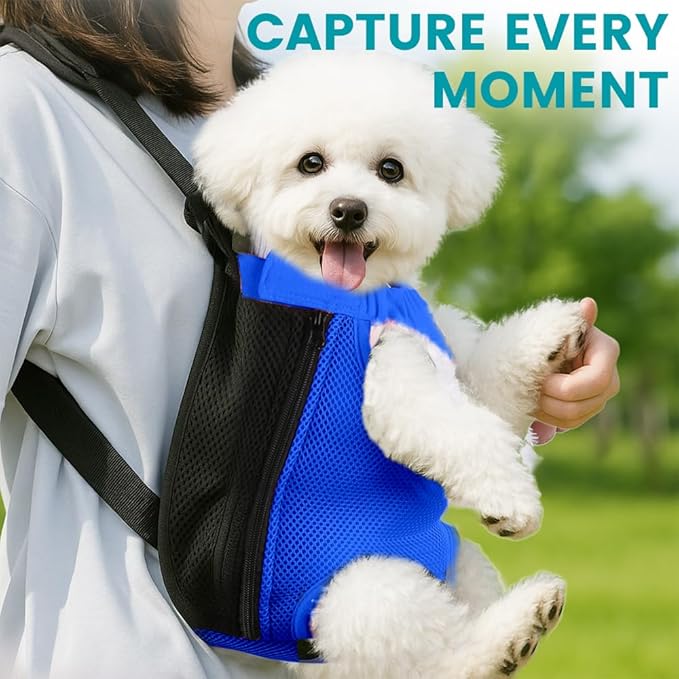 Dog Backpack Carrier, Adjustable Pet Front Carriers, Legs Out Carrying Sling Travel Bag for Small Medium Dogs 2.5-4 Lbs, Soft Wearable Puppy Chest Carry Backpacks for Walking/Hiking/Camping/Traveling