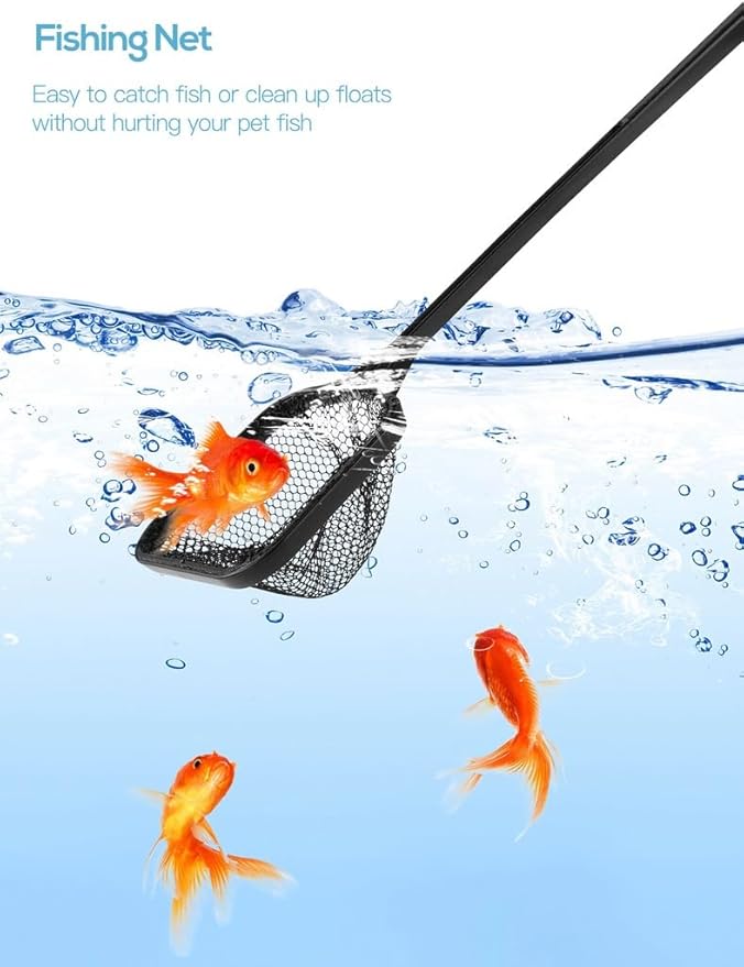 4-in-1 Tool Kit for Small Aquariums, Includes Curved Scissors, Tweezers, Sand Spatula & Fish Net