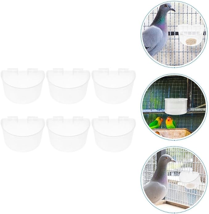 6Pcs Large Plastic Feeding and Water Cups for Pigeon Cage, Thickened Half-Round Bird Feeders and Watering Supplies for Pigeon and Bird Cage Use