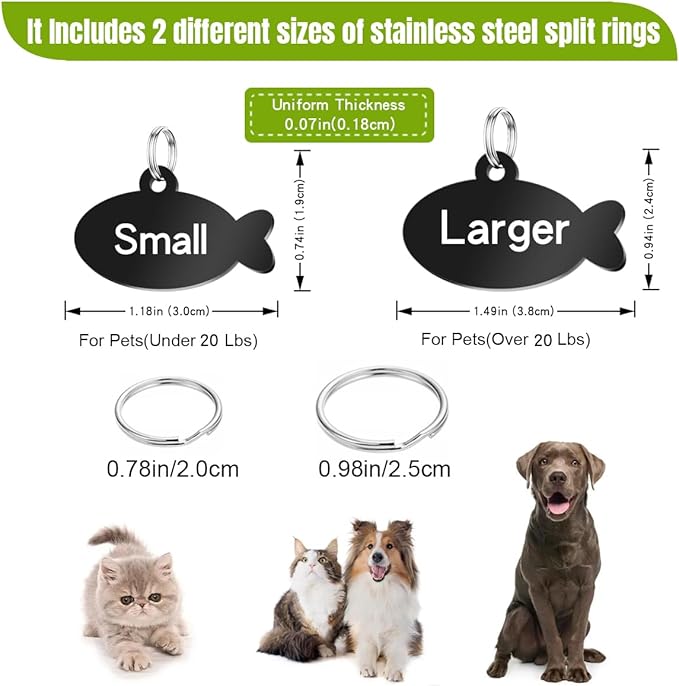 Stainless Steel Cat ID Tag Personalized Pet Tags with up to 4 Lines of Custom Text, Small Pet Mini Dog Cat Tag Lightweight, Engraved on Both Sides, Multiple Patterns Colors Size Options (Icon)