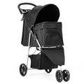 DUMOS 3 Wheels Pet Stroller for Small Dogs and Cats – Foldable Dog Stroller with Mesh Windows, Storage Basket & Cup Holder, Lightweight & Durable Pet Carrier for Travel, Outdoor Use – Black