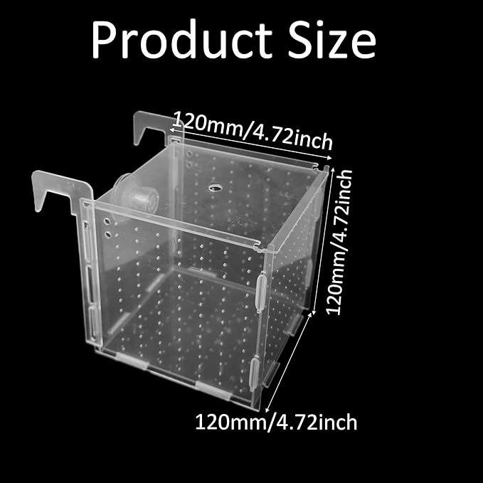 4.7 x 4.7 x 4.7 inch Acrylic Fish Breeding Box, Transparent Isolation Hatchery Incubator with Suction Cups for Guppy Shrimp Small Baby Fishes Aquarium Nursery Tank