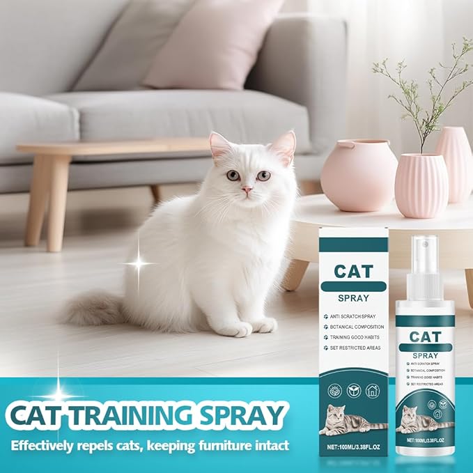 Effective Cat Deterrent Spray, Natural Cat Repellent Indoor Outdoor, Safe Cats Scratch Deterrent for Furniture, Cats Spray Deterrents for Urine Marking in House, 3.38 FL Oz (3)