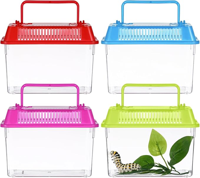 POPETPOP Portable Fish Tank Handheld Aquarium 5.90X4.33X3.74 Inch Transparent Turtle Box with Handle Small Plastic Fish Carrier for Travel and Pet Breeding