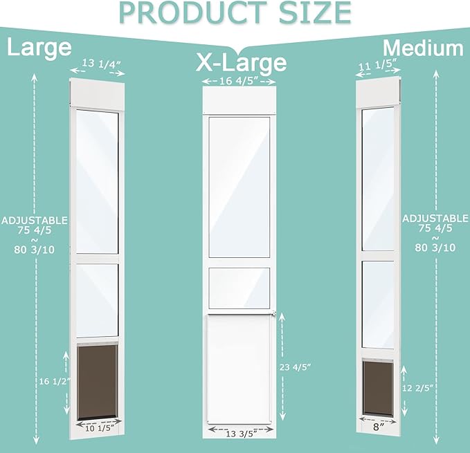 X-Large Dog Door for Sliding Glass Door, Adjustable Height 75 4/5" to 80 3/10" Sliding Door Pet Door Insert, Suitable for Dogs Up to 200 lbs, White