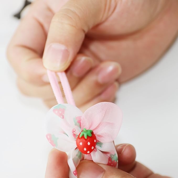 20pcs Dog Hair Bows, Cute Puppy Hair Bows Flowers Bowknot Hairball Strawberry Mix Styles, Pet Grooming Rubber Bands Dogs Hair Accessories Handmade
