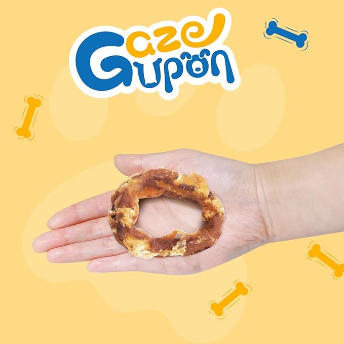 gazeupon Dog Treats, Chicken Wrapped Meat Ring, Made with Real Chicken and Beef, Healthy Dog Chews for Large Breed, Rawhide Free, w/Glucosamine Chondroitin