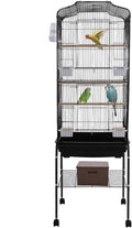 Bird Cage with Universal Wheels, Freestanding Parakeet Birdcage, Large Iron Flight Bird Cages 360° Full Hollow Design Pigeons Parrot, 18x15x54 Inch, with Feeding Bowls, Waterer (Black)