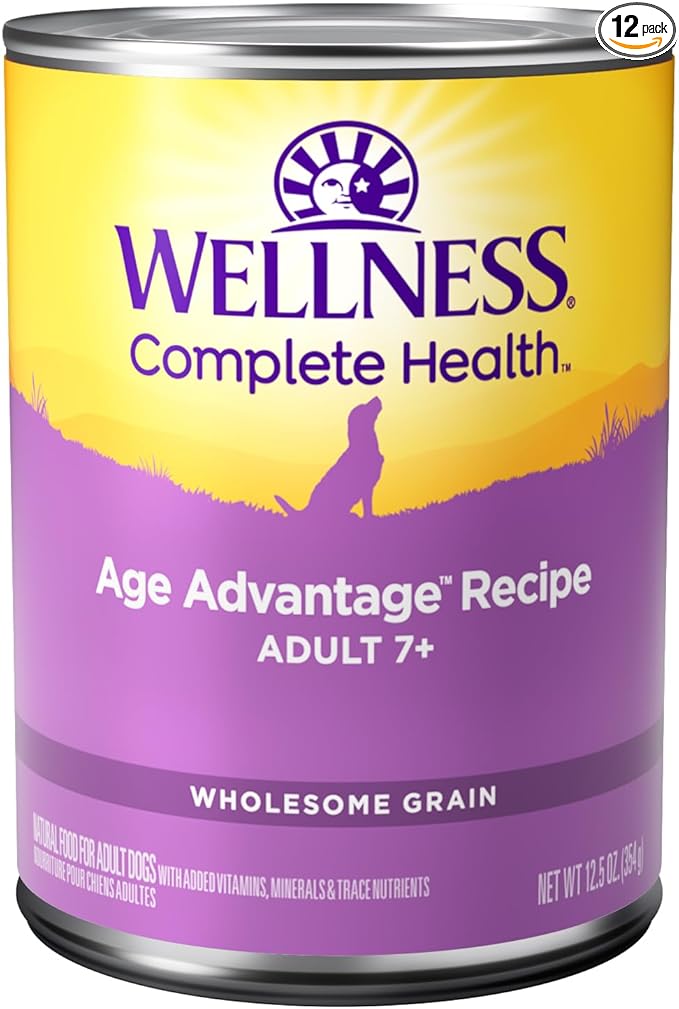 Wellness Complete Health Pate Age Advantage Senior Canned Wet Dog Food, Wholesome Grains, Natural, Chicken and Sweet Potato, 12.5 oz, Pack of 12 Cans