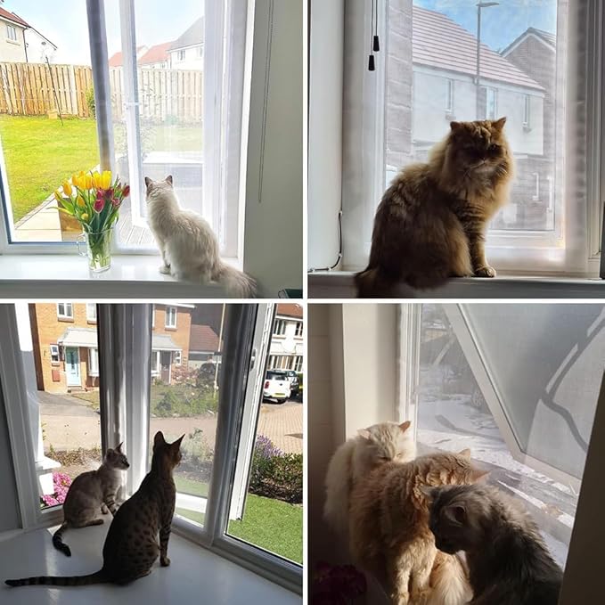 Cat Balcony Net Window Screen Mesh with Zipper Opening,Cat Safety Net Anti-Falling Netting for Balcony Window,Anti-Mosquito Insect Fly Screen Fiberglass Mesh (White,47x47inch)