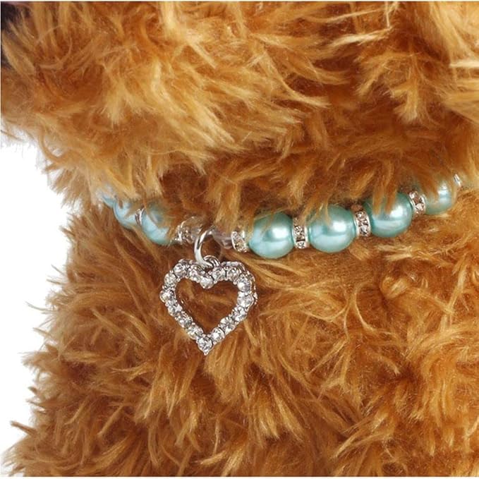 Dog Pearls Collars Crystal Heart Dog Cat Collar, Pet Bling Love Charm Pendant Necklace for Cats Small Dogs Birthday Party Accessories(M,Fuchsia)