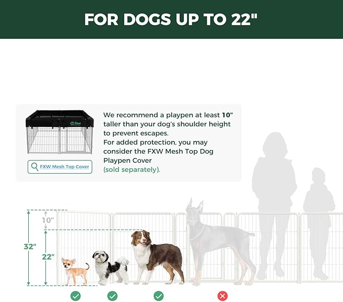 FXW Homeplus Unleashed Indoor Dog Playpen - Stress-Free and Safe Play, Heavy Duty 32 Inch 32 Panels Dog Pen for Small and Medium Dogs, White│Patented