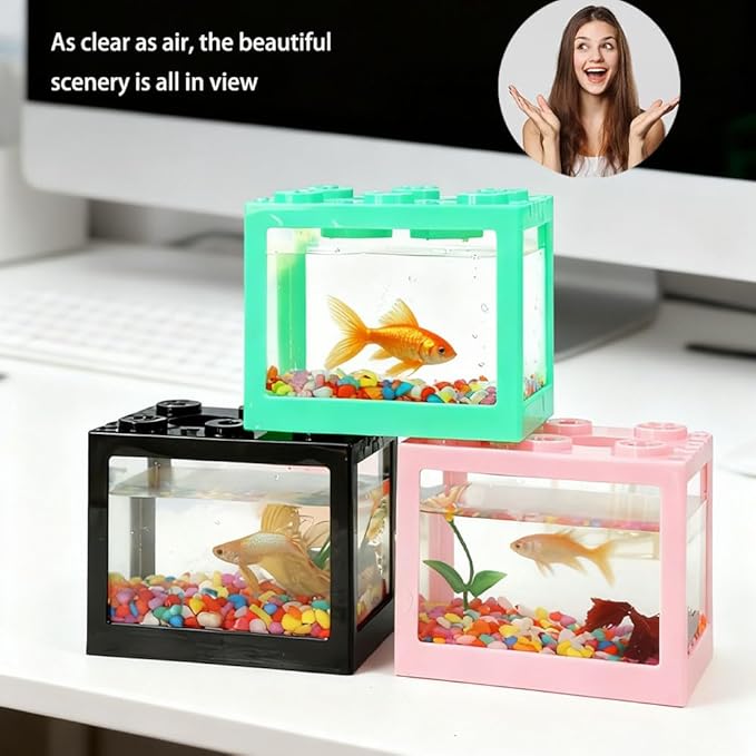 Small Betta Fish Tank,Mini Fish Tank Aquarium Tank Kit,Desktop Stackable Cube Tank for Sea Monkey Shrimp Moss Balls Insects (Building Block Fish Tank 1 PCS