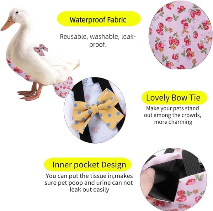 MANON ROSA Chicken Diapers Bantam Hens - Reusable 6-Piece Set with Bow Ties Poultry Nappies Washable Waterproof for Geese Pet Ducks Silkie (6D M)