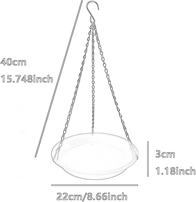 Hanging Bird Feeder and Waterer Tray Water Feeding Bowl Garden Decor with Chains Sturdy Birds Water Station for Backyard Yard, Grey