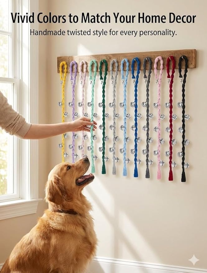 Dog Bells to Go Outside & Puppy Potty Training, Adjustable Dog Door Bell Ring to Go Potty, Handmade with Premium Yarn. Twisted Style, Beige 2 Count