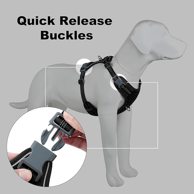 Plutus Pet No Pull Dog Harness, Release at Neck, Soft Padded, Reflective Adjustable Dog Vest Harness for Small, Medium, Large Dogs(Black, L)