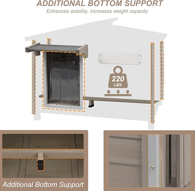 34" L Outdoor Dog House with Removable Floor, Raised Feet, Anti-Chewing Iron Frame – Weatherproof Wooden Kennel with Roof, Movable Window for Indoor/Outdoor Use, Ideal for Small to Medium Dogs
