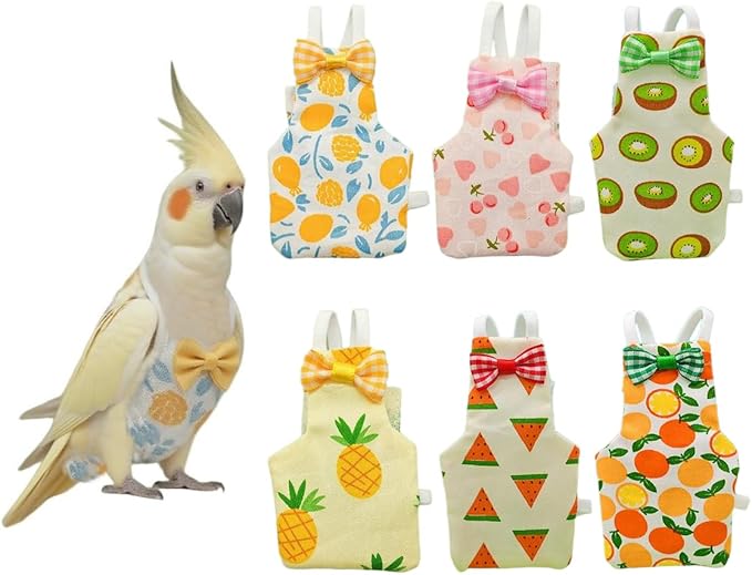Bird Diapers for Parrot, Cockatiels Conure Monk Parakeets Pigeon, Reusable Parrot Nappy, Bird Clothes for Parrots (Yellow, S, Count, 6)