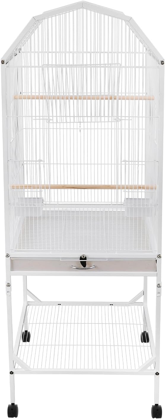 Bird Cage, Open Top and Rolling Stand Medium Small Bird Cage, Bird Cages with Universal Wheels for Parrots, Budgerigars, Parakeets, Cockatiels, Lovebirds, 18 x 18 x 53.9 Inch (White)