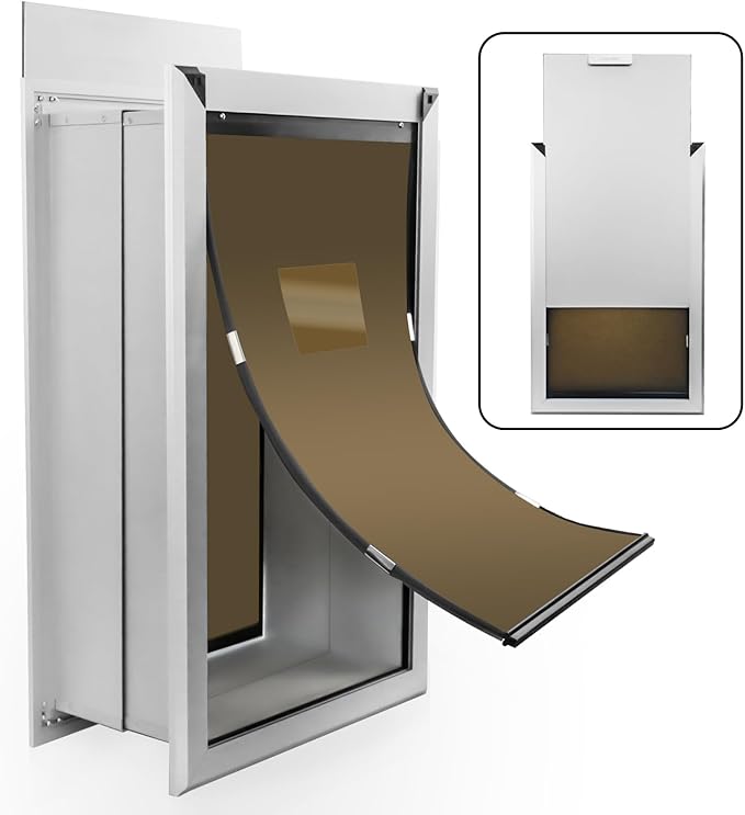 XL Dog Door for Wall - Aluminum Doggy Door for Wall Mounting - Double Flap for Ruff Weather, Extra Large Size for Giant Breed- Pet Safe Design