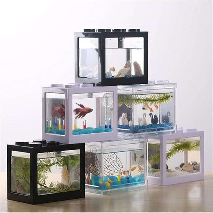 Fish Tabk Small Fish Tank Reptile Pet Superimposed Aquarium Creative Fish Tank Landscape Office Home Decoration Ecological Landscape Cool Fish Tank(Blue)