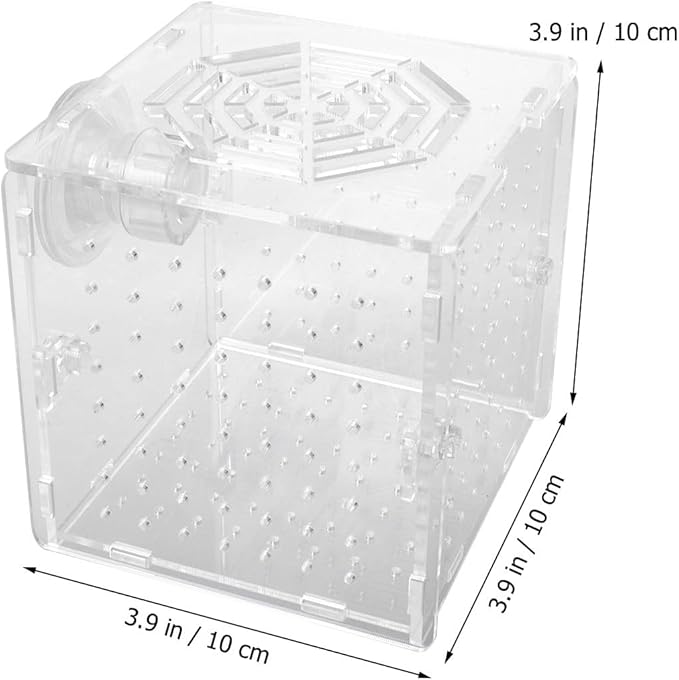 HOMSFOU Acrylic Fish Breeding Tank Box with 2mm Round Hole Suction Cup 10x10x10cm Isolation Aquarium Hatchery Incubator for Fish Fry and Betta Breeders