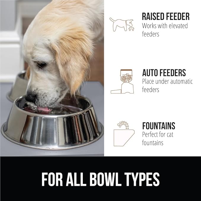GORILLA GRIP 100% Waterproof Raised Edge BPA Free Silicone Pet Feeding Mat, Dog Cat Food Mats Contain Spills Protects Floors, Placemats for Cats, Dogs Water Bowl, Pets Accessories 23x15 Light Gray